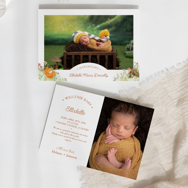 Storybook Woodland Fox Two Photo Birth Announcement (Creator Uploaded)