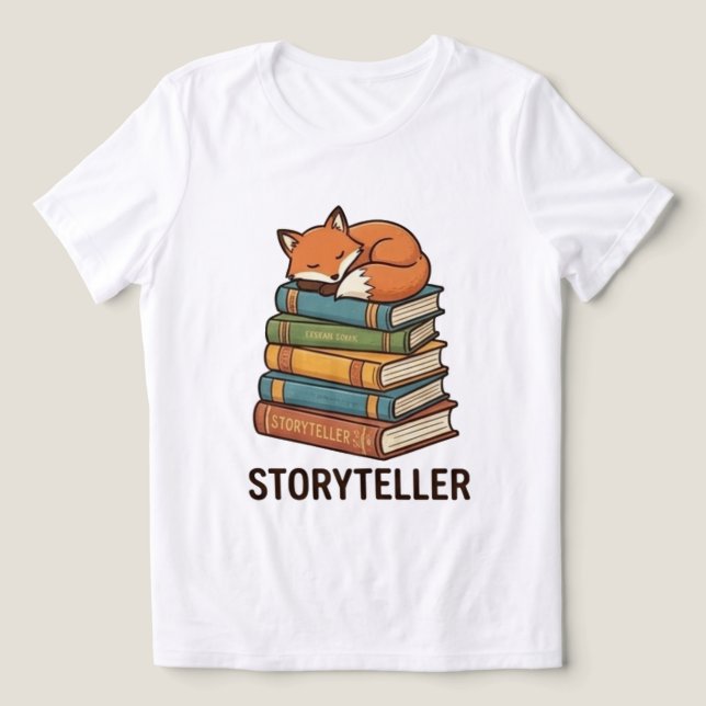 Storyteller Sleeping Fox on Stack of Books Tri-Blend Shirt (Design Front)