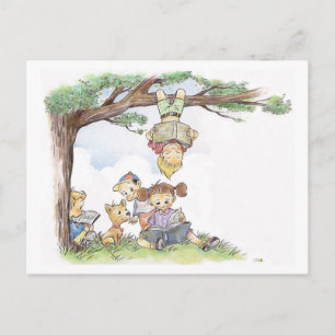 Storytime Scene with Children and Dog Postcard