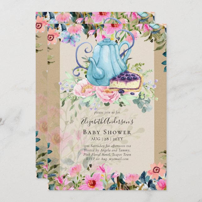 Storytime Tea Party Baby Shower Invitations (Front/Back)