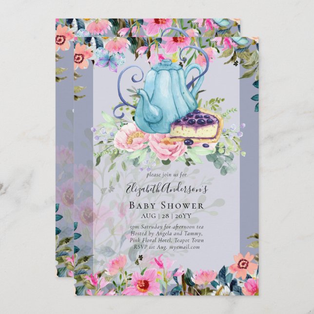 Storytime Tea Party Baby Shower Invitations (Front/Back)