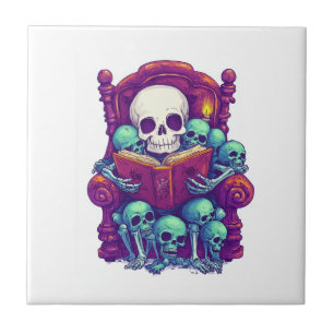 Storytime with Bones � Funny Bedtime Skeleton Ceramic Tile