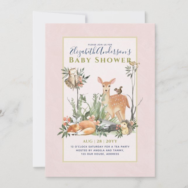 Storytime Woodland Animals Forest Baby Shower Invi Invitation (Front)