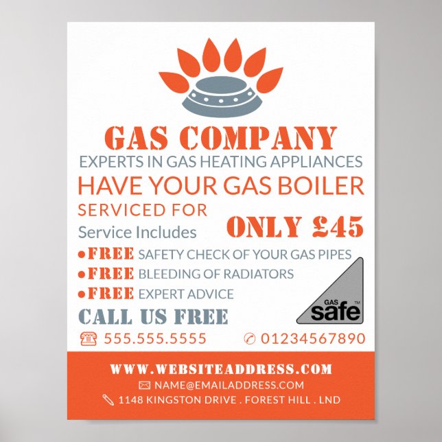 Stove Burner, Gas Engineer & Supplier Advertising Poster (Front)