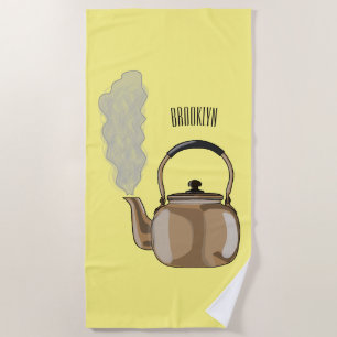 Stovetop or hob kettle cartoon illustration beach towel