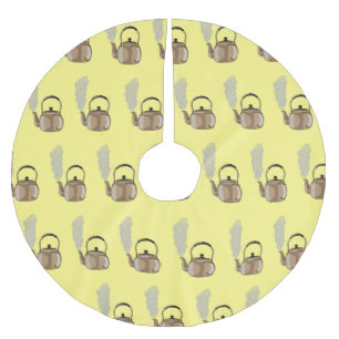 Stovetop or hob kettle cartoon illustration brushed polyester tree skirt
