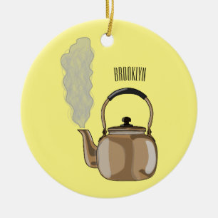Stovetop or hob kettle cartoon illustration  ceramic ornament