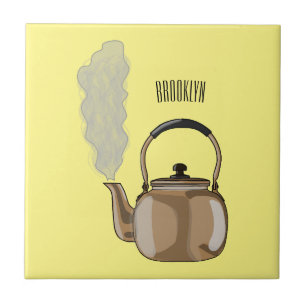 Stovetop or hob kettle cartoon illustration  ceramic tile