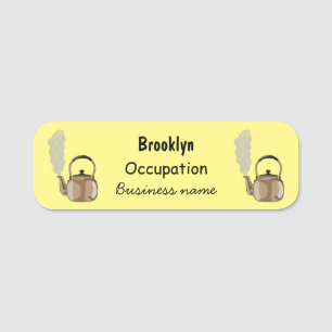 Stovetop or hob kettle cartoon illustration name tag