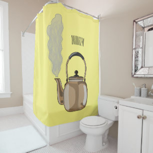 Stovetop or hob kettle cartoon illustration shower curtain