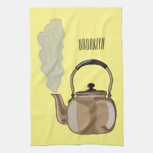 Stovetop or hob kettle cartoon illustration  tea towel