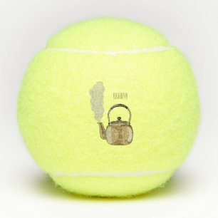Stovetop or hob kettle cartoon illustration tennis balls
