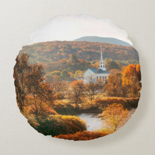 Stowe morning in Autumn with colorful foliage and  Round Cushion