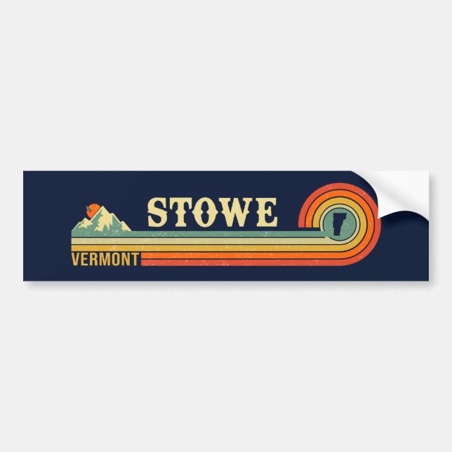 Stowe Mountain Vermont Retro Sunset Ski Souvenir Bumper Sticker (Front)