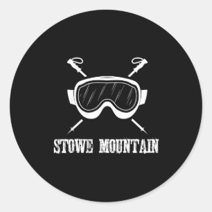 Stowe mountain vermont skier skiing ski rustic classic round sticker