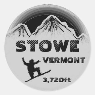 Stowe Vermont black grey snowboard art stickers