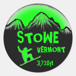 Stowe Vermont bright green snowboard art stickers