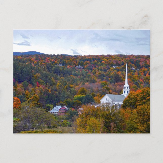 Stowe, Vermont, Community Church, Autumn Postcard (Front)