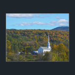 Stowe, Vermont, Community Church in Autumn Postcard<br><div class="desc">"Stowe, Vermont, Community Church in Autumn" by Catherine Sherman. Stowe's iconic white church stands among foliage beginning to transform into its Autumn wardrobe. The Stowe Community Church is one of the oldest non-denominational churches in the country. Stowe is a small New England town known for its nearby mountain resort and...</div>