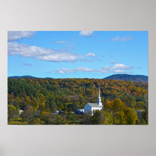 Stowe, Vermont, Community Church in Autumn Poster