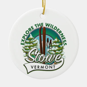 Stowe Vermont ,Explore the Wilderness ski poster. Ceramic Ornament
