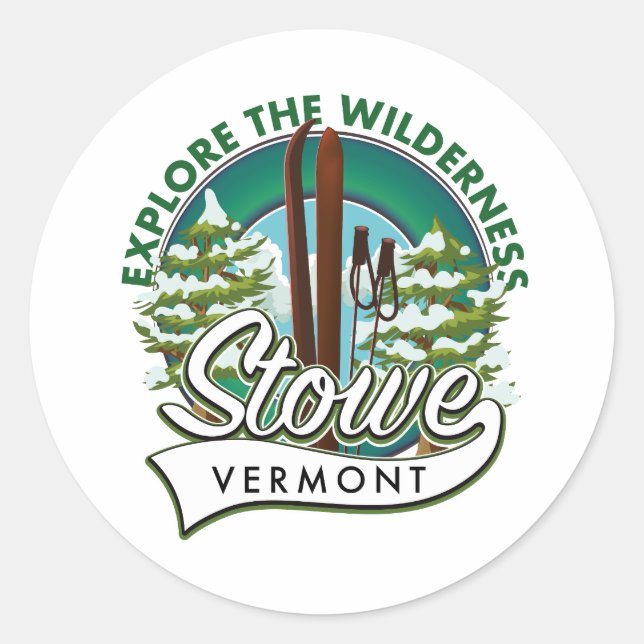 Stowe Vermont ,Explore the Wilderness ski poster. Classic Round Sticker (Front)