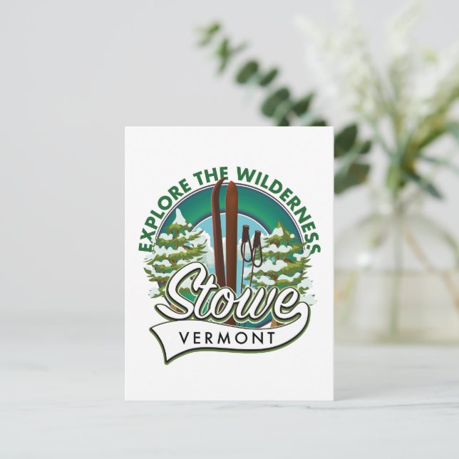 Stowe Vermont ,Explore the Wilderness ski poster. Postcard (Standing Front)