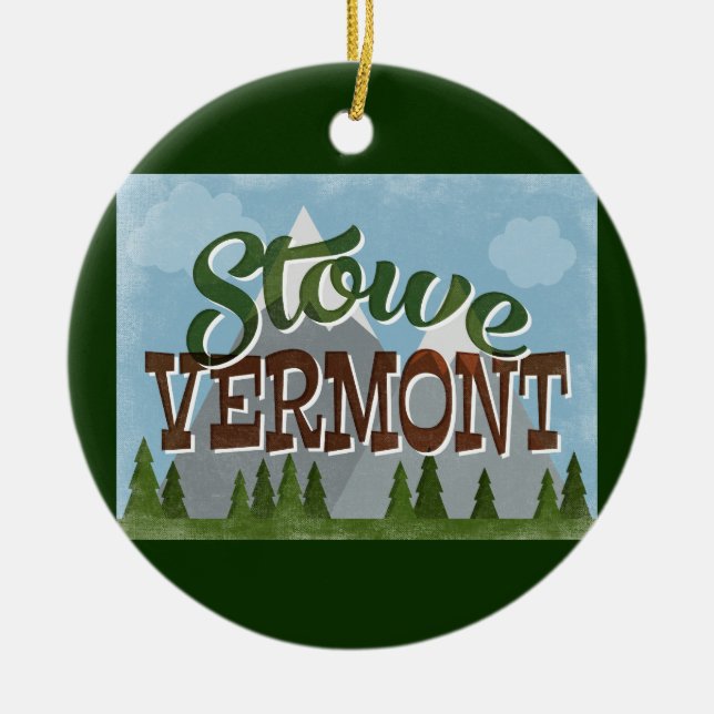 Stowe Vermont Fun Retro Snowy Mountains Ceramic Ornament (Front)