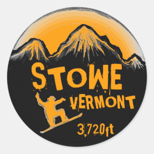 Stowe Vermont orange snowboard art stickers