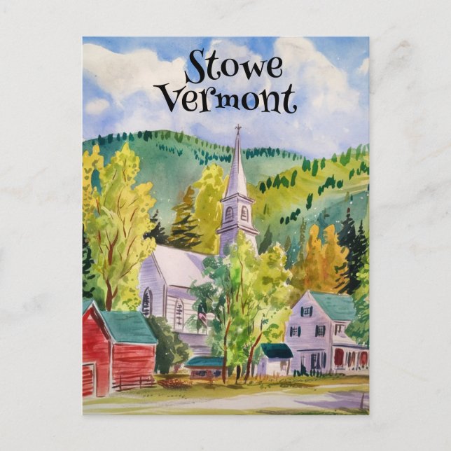 Stowe Vermont Village watercolor painting Postcard (Front)