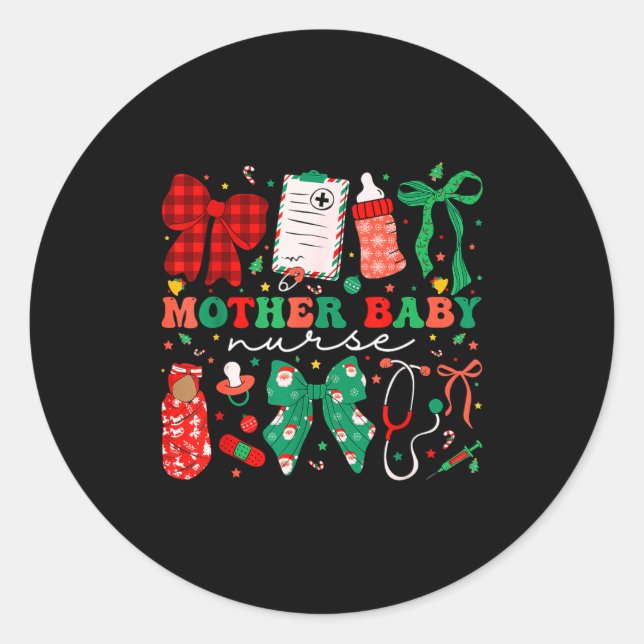 Stpartum Xmas Coquette Mother Baby Nurse Christmas Classic Round Sticker (Front)
