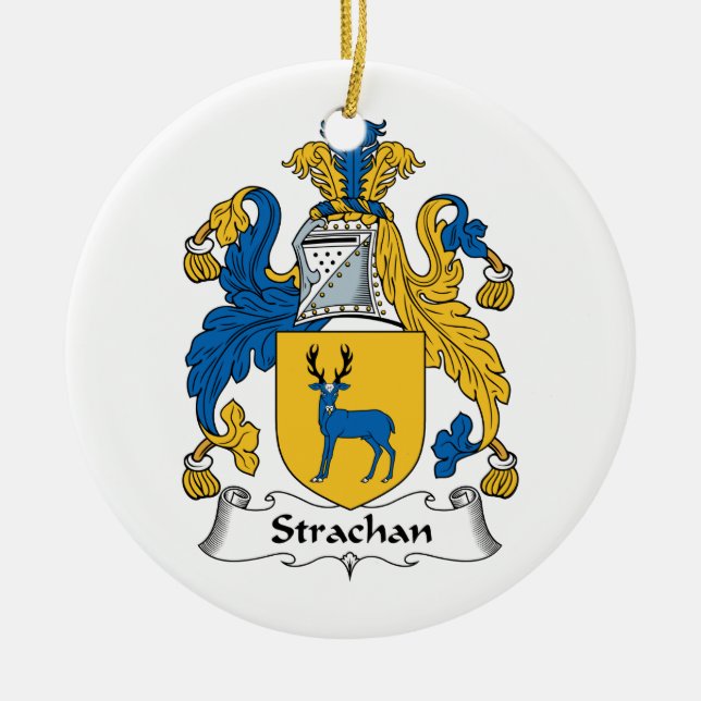 Strachan Family Crest Ceramic Tree Decoration (Front)