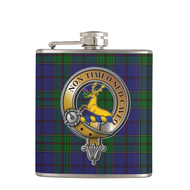 Strachan Tartan & Badge Hip Flask (Front)