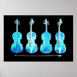 stradivarius violins and bow blue poster FROM 8.99