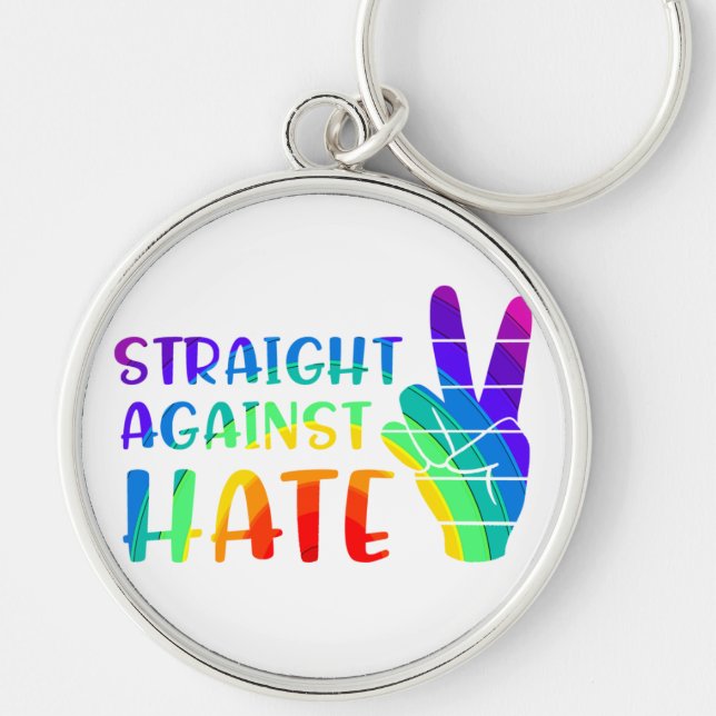 Straight Against Hate - LGBTQ+ Ally Pride Key Ring (Front)