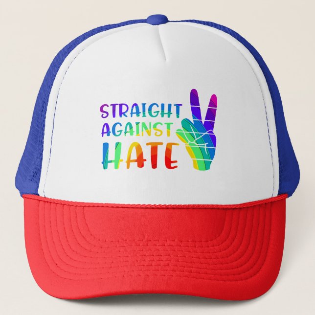 Straight Against Hate - LGBTQ+ Ally Pride Trucker Hat (Front)