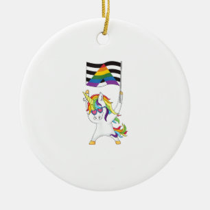 Straight Ally Flag Unicorn Trans Gay Pride LGBTQIA Ceramic Ornament