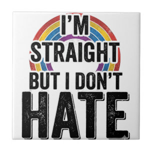 Straight Ally Rainbow Vintage Typography Shirt_1 Ceramic Tile