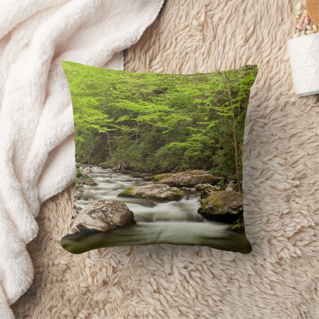 Straight Fork Flows Through Forest Cushion (Blanket)