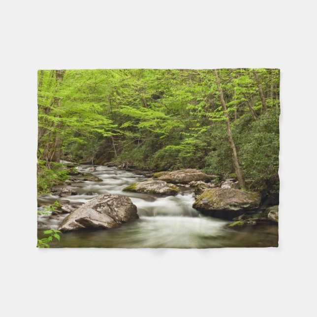 Straight Fork Flows Through Forest Fleece Blanket (Front (Horizontal))