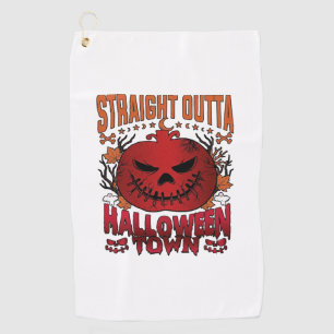 Straight Outta Halloween Town Red Pumpkin Ghosts L Golf Towel