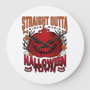 Straight Outta Halloween Town Red Pumpkin Ghosts L Large Clock