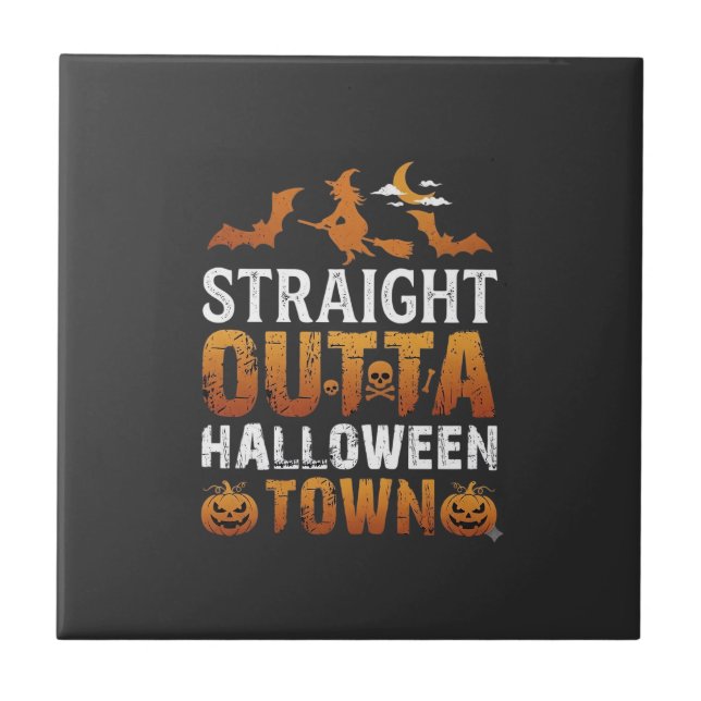 Straight Outta Halloween Town Witch Moon Bats Pump Ceramic Tile (Front)