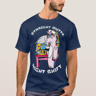 Straight Outta Night Shift Funny Nurse Unicorn T-Shirt