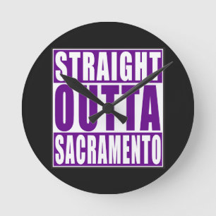 Straight Outta Sacramento Purple Round Clock