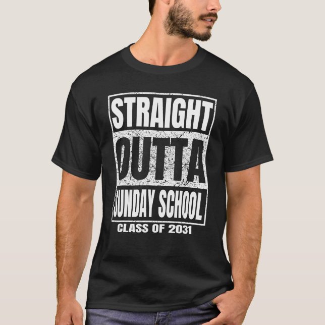 Straight Outta Sunday School Class of 2031 Funny G T-Shirt (Front)