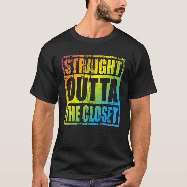 Straight Outta The Closet - Cool Proud LGBT Member T-Shirt (Front)