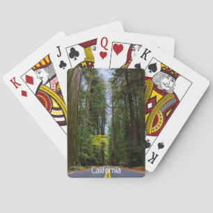 Straight Road Ahead Through Misty Redwood Forest Playing Cards
