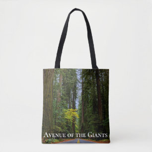 Straight Road Ahead Through Misty Redwood Forest Tote Bag