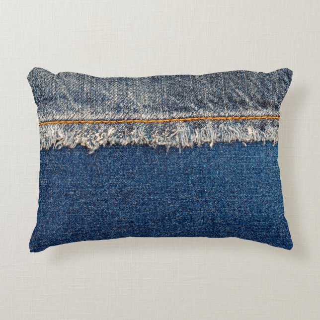 Straight stitch with orange thread on bleached den decorative cushion (Front)